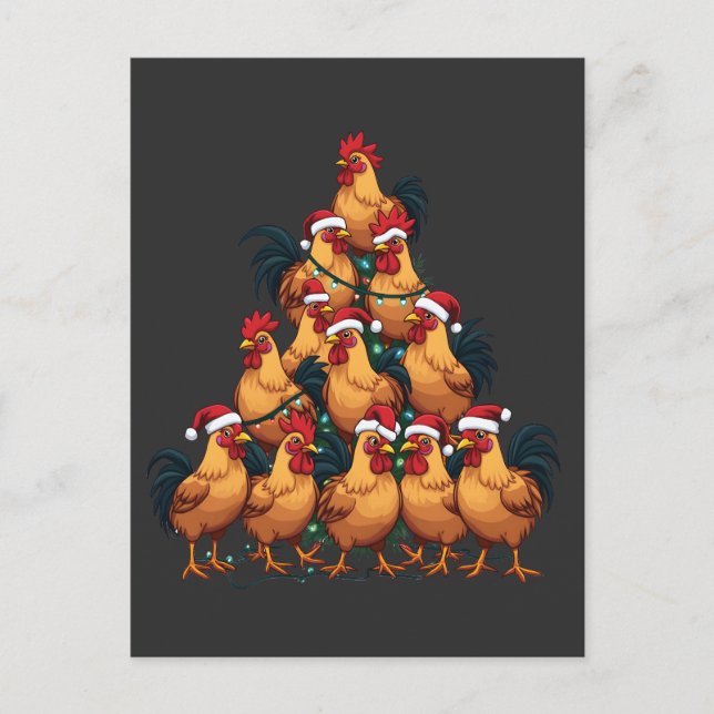 Postal De Invitación Árbol de navidad de pollo Feliz Navidad Divertidas (Anverso)