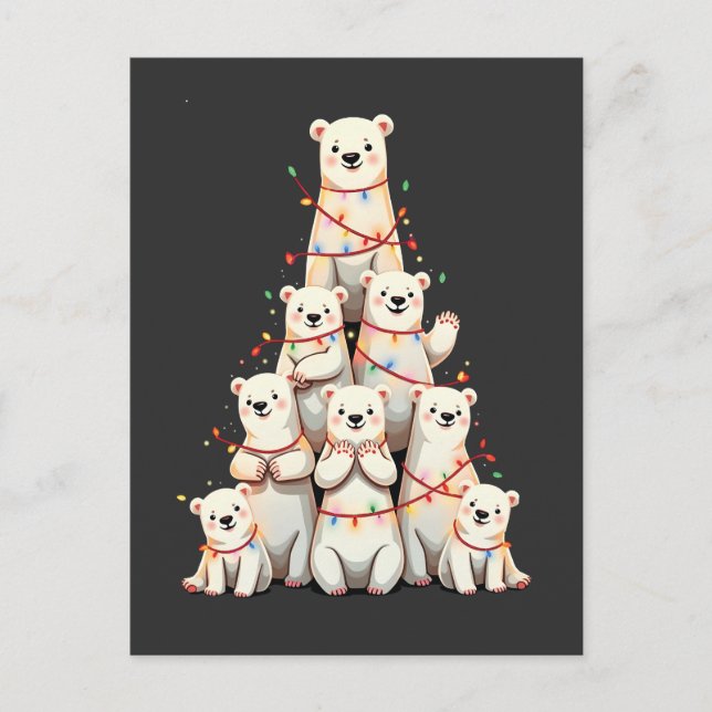 Postal De Invitación Árbol de Navidad Oso Polar Feliz Navidad Xmas (Anverso)