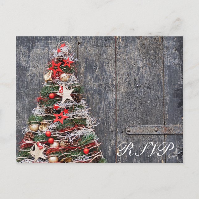 Postal De Invitación Árbol de Navidad Rústico de la Madera del País Oro (Anverso)