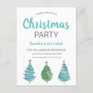 Postal De Invitación Árboles de Navidad azul verde rústico