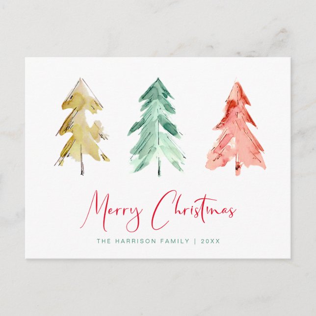 Postal De Invitación Árboles de navidad de acuarela moderada (Anverso)