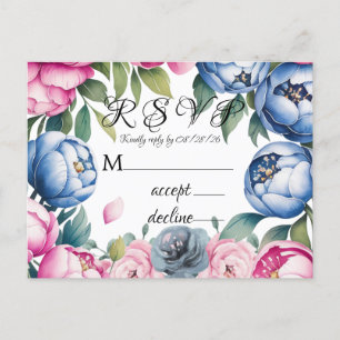 Postal De Invitación Arco Boda de color rosa y azul RSVP