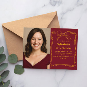 Postal De Invitación Arco dibujado a mano de color burdeos foto cumplea