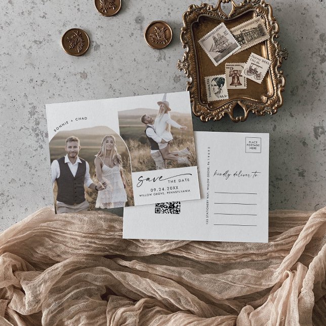 Postal De Invitación Arco moderno Código QR 2 Foto Guardar fecha (Subido por el creador)