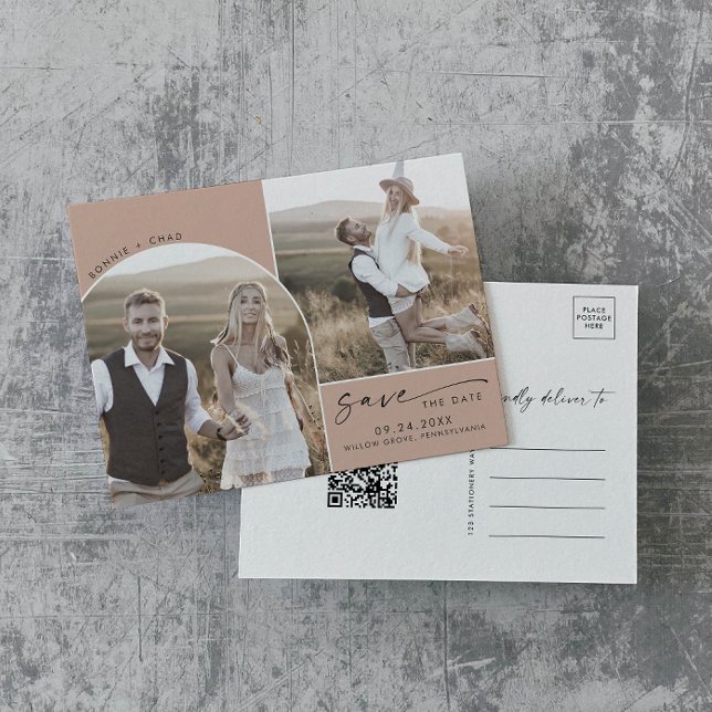 Postal De Invitación Arco moderno | Código QR de Salmon 2 Foto Guardar  (Subido por el creador)