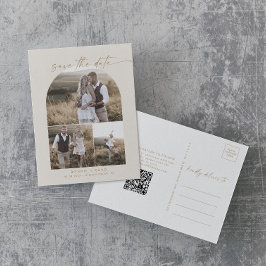 Postal De Invitación Arco moderno | Cream QR Collage de fotos Guardar f