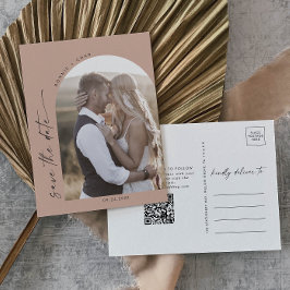 Postal De Invitación Arco moderno | Salmon QR Code Photo Save the Date