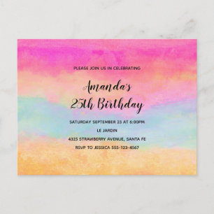 Postal De Invitación Arcoiris amarillo rosado Abstract Stripes Cumpleañ