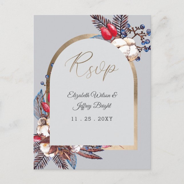 Postal De Invitación Arcos De Berries Rojas Azules De Algodón De Invier (Anverso)