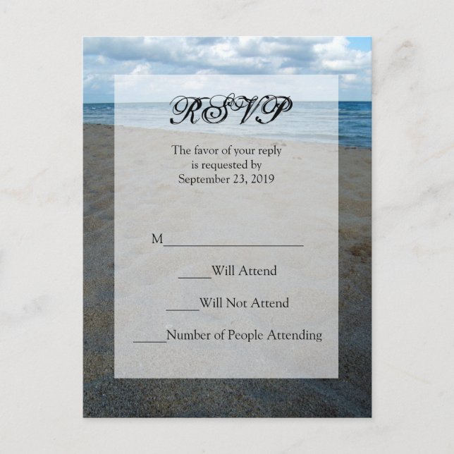 Postal De Invitación Arenas azules y marrones ~ Bodas de playa Respuest (Anverso)