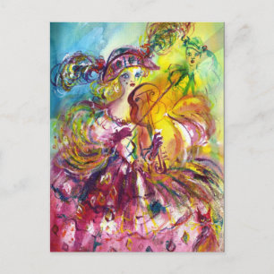 Postal De Invitación ARLECCHINA Violinista Fiesta de Carnaval con Másca