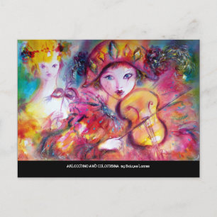 Postal De Invitación ARLECCHINO Y COLOMBINA Máscaras de Mascarada Venec