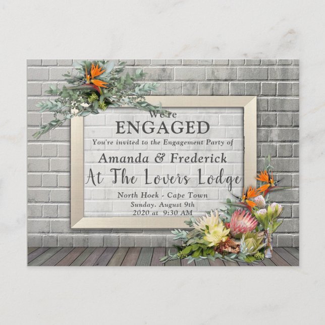 Postal De Invitación Arreglo floral de Protea - Strelitzia para comprom (Anverso)