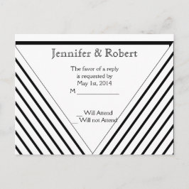 Postal De Invitación Art Deco Black and White Stripe RSVP Postacard