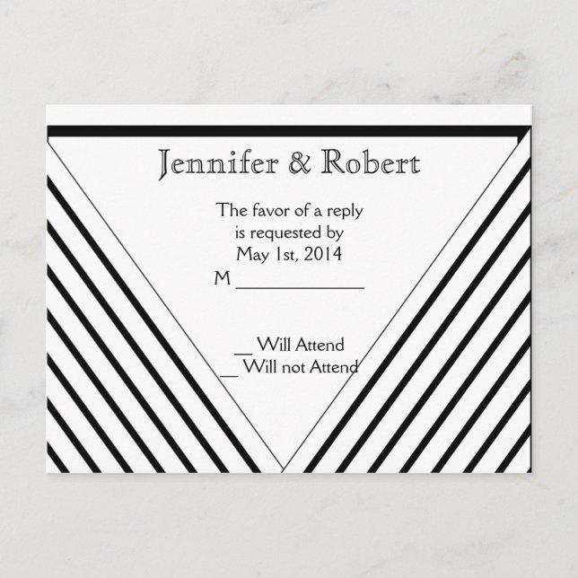 Postal De Invitación Art Deco Black and White Stripe RSVP Postacard (Anverso)