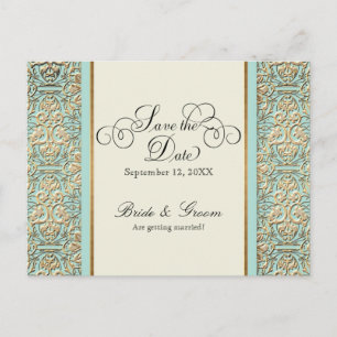 Postal De Invitación Art Deco Nouveau Faux Gold Floral Damask Lace
