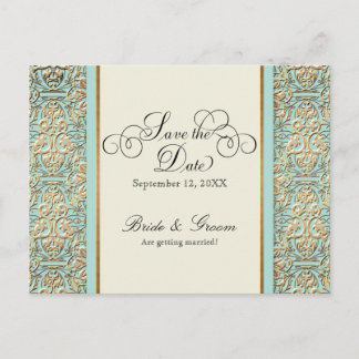 Postal De Invitación Art Deco Nouveau Faux Gold Floral Damask Lace