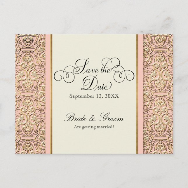 Postal De Invitación Art Deco Nouveau Faux Gold Floral Damask Lace (Anverso)