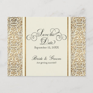 Postal De Invitación Art Deco Nouveau Faux Gold Floral Damask Lace