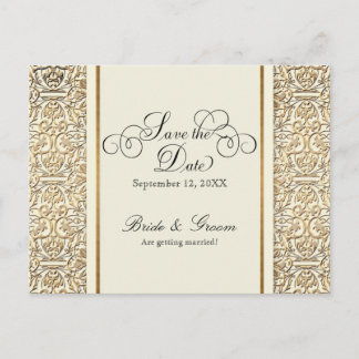 Postal De Invitación Art Deco Nouveau Faux Gold Floral Damask Lace