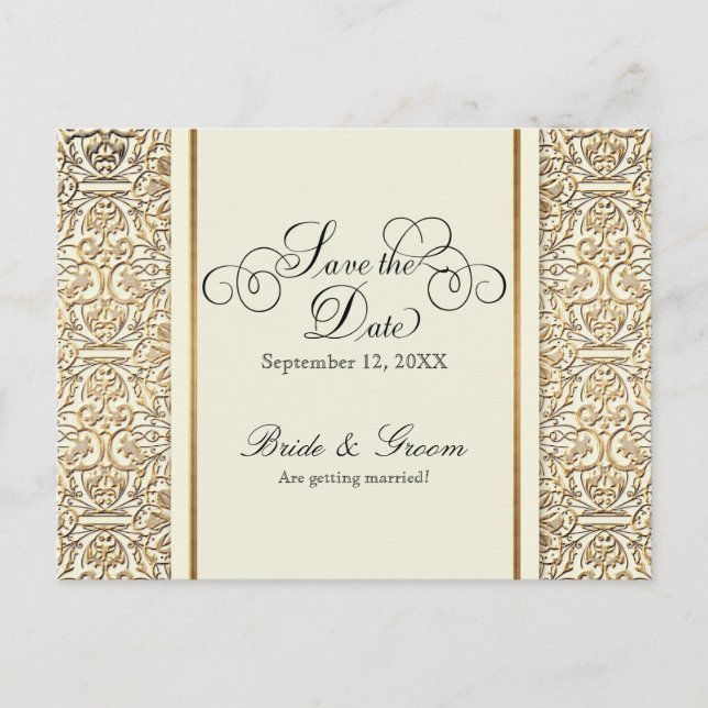 Postal De Invitación Art Deco Nouveau Faux Gold Floral Damask Lace (Anverso)