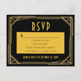Postal De Invitación Art Deco Oro Negro RSVP Gran Gatsby Boda