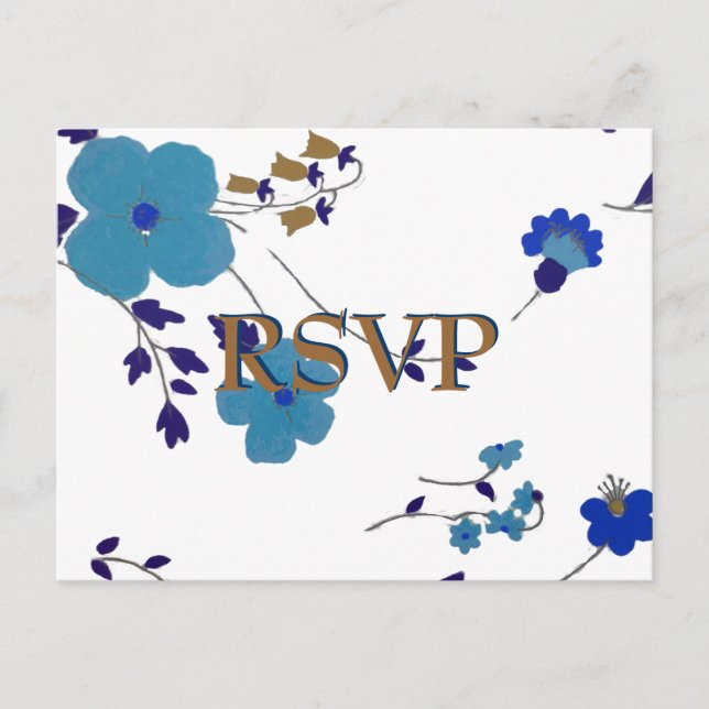 Postal De Invitación Arte de flores azules (Anverso)