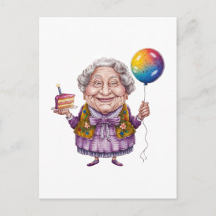 Postal De Invitación Arte divertido de cumpleaños de abuela en biciclet