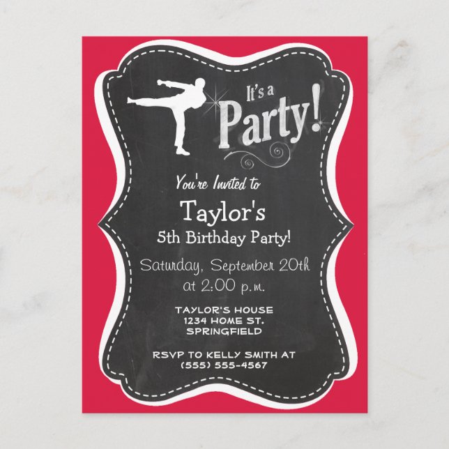 Postal De Invitación Artes marciales rojas de Crimson (Anverso)