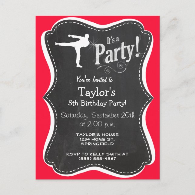 Postal De Invitación Artes marciales rojas escarlatas (Anverso)