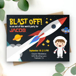 Postal De Invitación Astronauta Cute Boys en el espacio exterior Fiesta