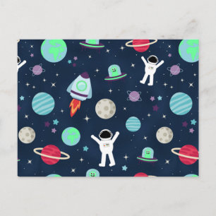 Postal De Invitación Astronautas Planetas Cohetes y Alienígenas