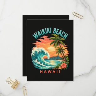 Postal De Invitación Atardecer tropical en la playa Waikiki Hawaii