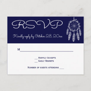 Postal De Invitación Atrapasueños Nativo Americano RSVP Azul Marino