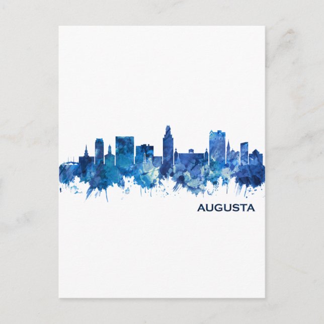 Postal De Invitación Augusta Georgia Skyline Blue (Anverso)