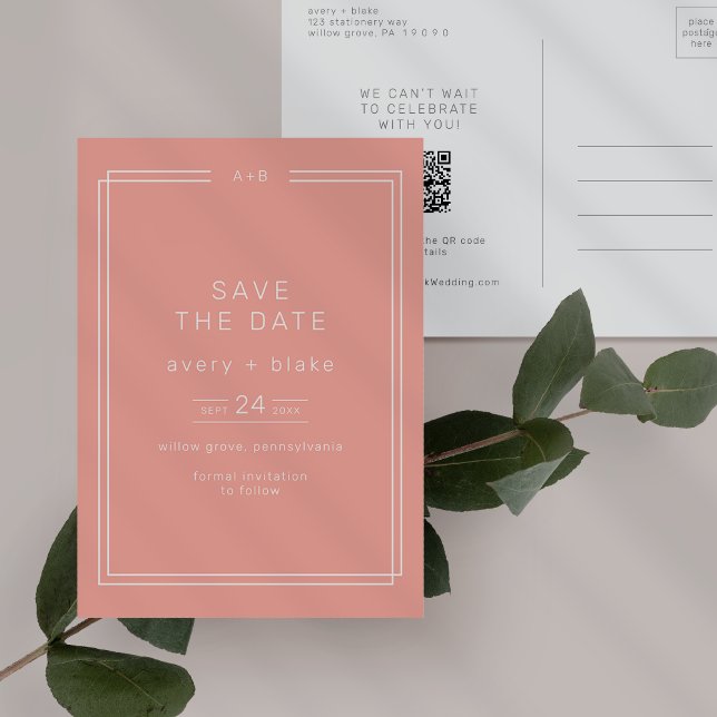 Postal De Invitación AVERY Boda mínima Rubor Peach Guardar la fecha (AVERY Minimal Blush Peach Wedding Save the Date Invitation Postcard)