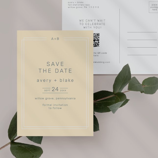Postal De Invitación AVERY simple boda amarilla neutral salva la fecha (AVERY Simple Neutral Yellow Wedding Save the Date Invitation Postcard)