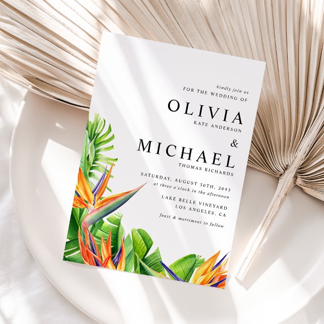 Postal De Invitación Aves acuarelas del Paraíso Boda de código QR (Watercolor Birds of Paradise QR Code Wedding Invitation Postcard)