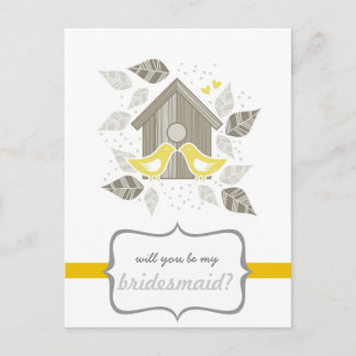 Postal De Invitación aves amarillas besando a mi dama de honor