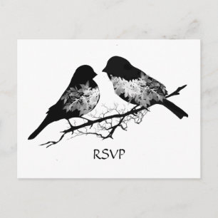 Postal De Invitación Aves bodas Black White RSVP