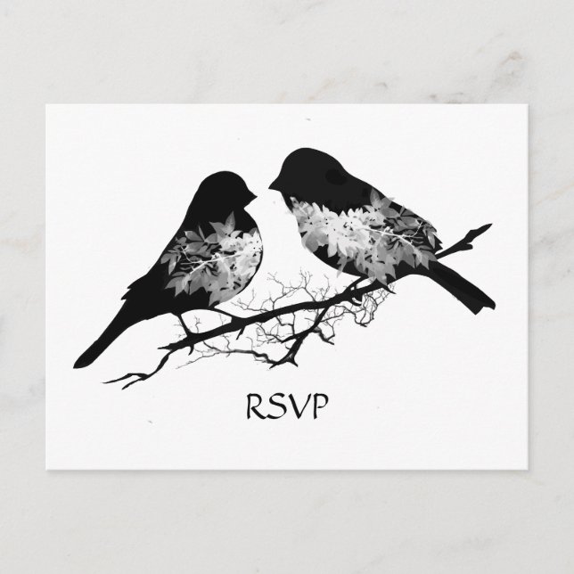 Postal De Invitación Aves bodas Black White RSVP (Anverso)