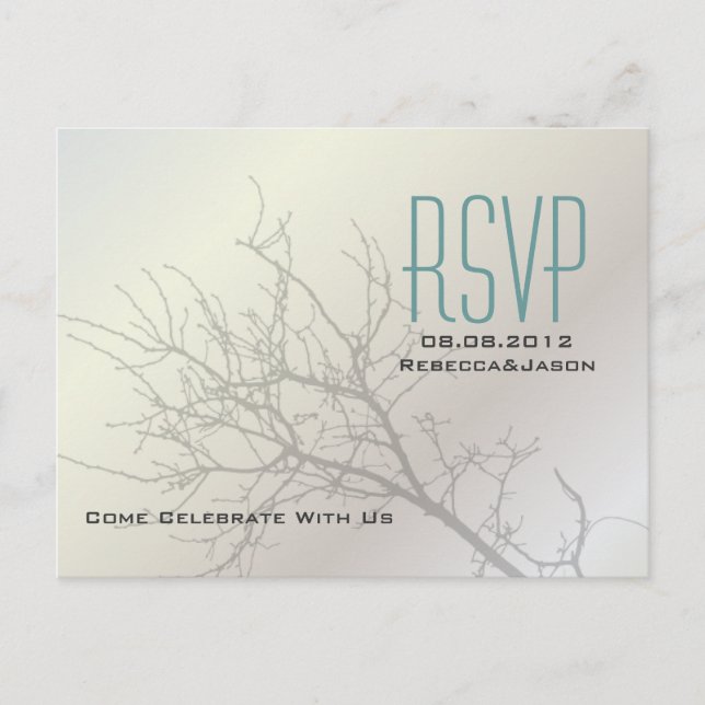 Postal De Invitación Aves de amor modernas Boda blanca de árbol RSVP (Anverso)