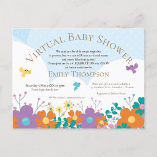 Postal De Invitación Aves de flores simplistas de Baby Shower virtual