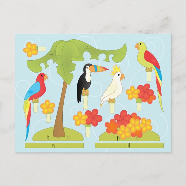 Postal De Invitación Aves de juguete (Anverso)