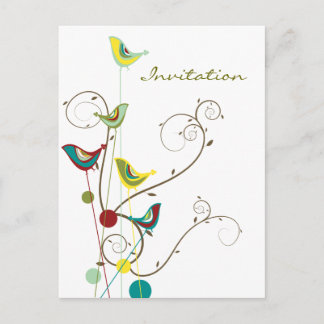 Postal De Invitación Aves de verano extravagantes mueven vides de natur