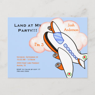 Postal De Invitación Avión Bonito Aterriza en Mi Fiesta de Cumpleaños A