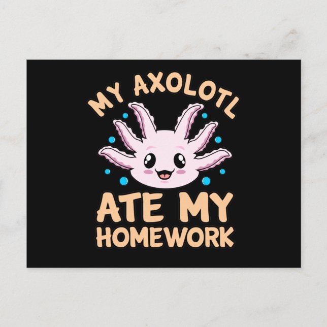 Postal De Invitación Axolotl Ate Homework Kawaii propietario de un Masc (Anverso)