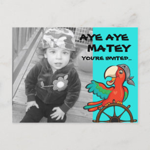 Postal De Invitación Aye Aye Pirate Parrot