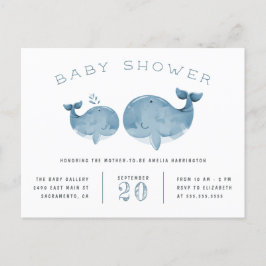 Postal De Invitación Azul acuarela Whale Baby Shower Nautical