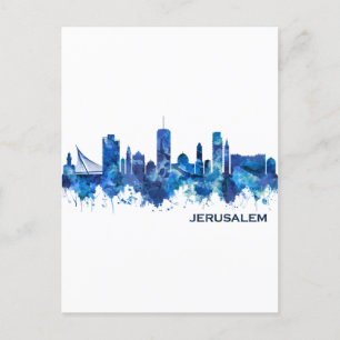 Postal De Invitación Azul de la línea aérea israelí de Jerusalén